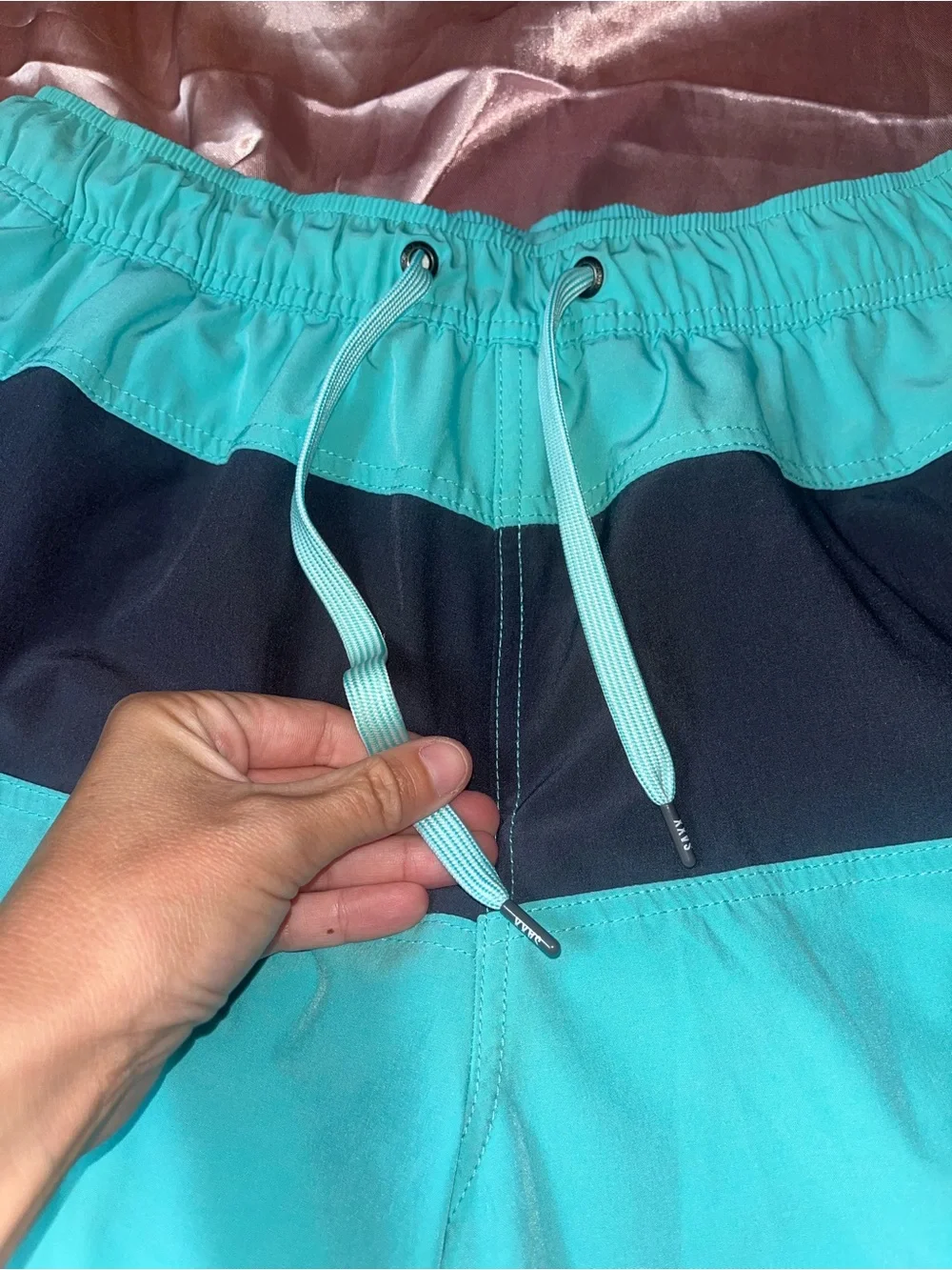 Saxx Teal and Navy Colorblock Swim Trunks Size Medium